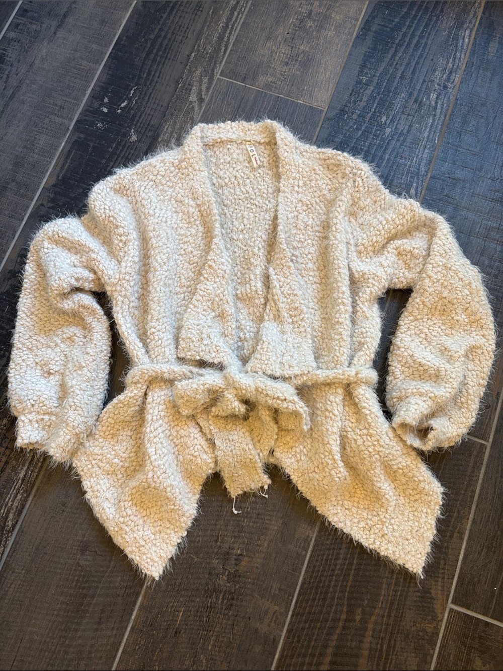 POL Cream Bouclé Belted Cardigan Sweater